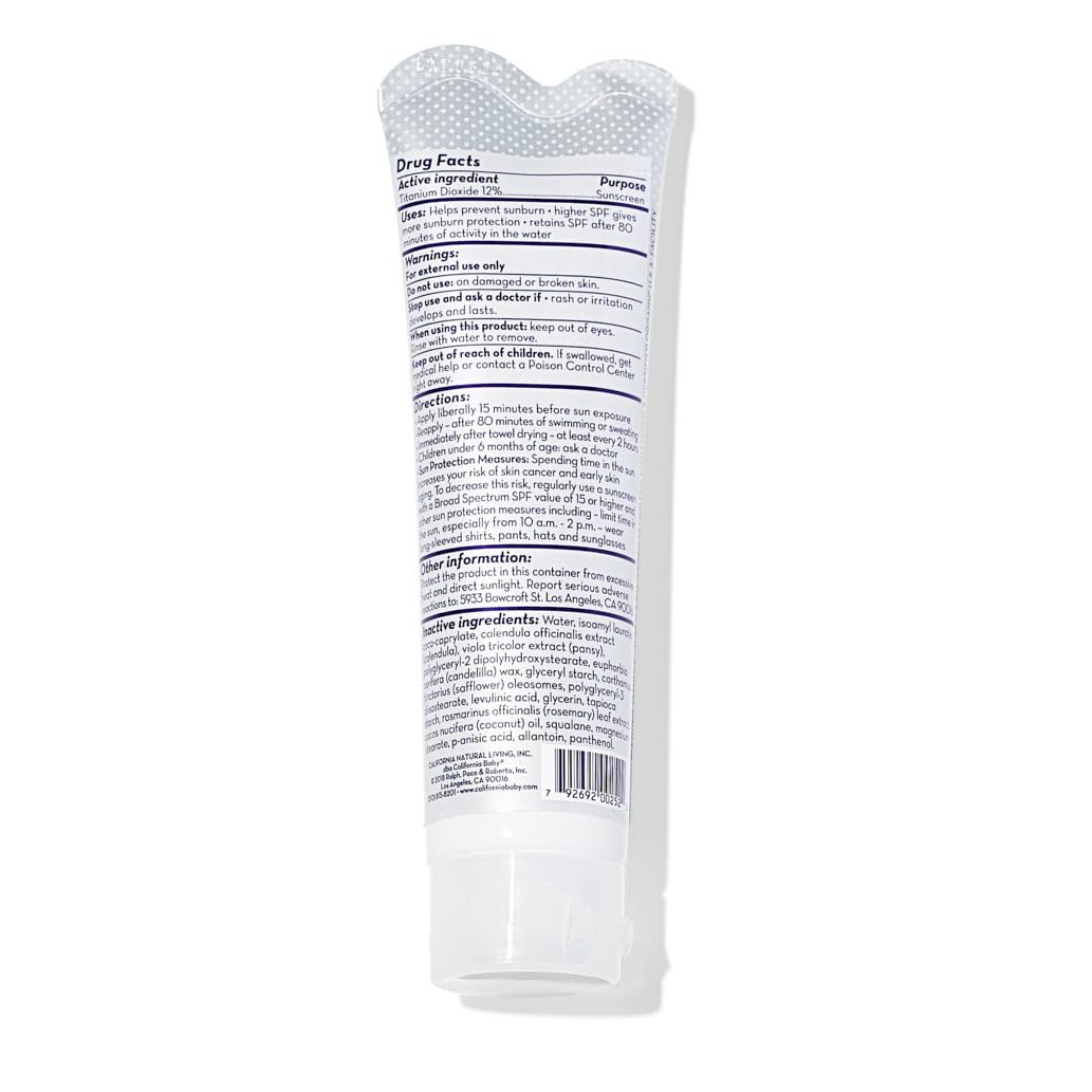 California Baby Super Sensitive SPF 30+ Sunscreen | Unscented | Mineral Based | Titanium Dioxide | Travel Size Baby Sunscreen for Face + Body | 1.8 oz