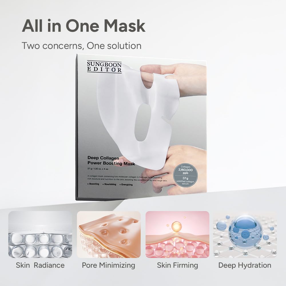 SUNGBOON EDITOR Deep Collagen Overnight mask, Real Collagen 2,160,000ppb&Peptides | Glass Skin, Elasticity for Aged Skin, Face Masks, Hydrating face mask, Real TikTok Viral, Korean Skin Care, 37gx1ea