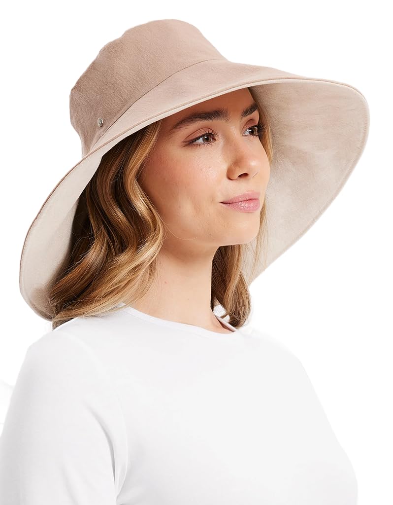 Solbari Ultra Wide Cotton Linen Hat UPF50+ Packable UV Sun Protection Hat with Large Brim and Detachable Strap Large-XLarge Desertsand/Beige