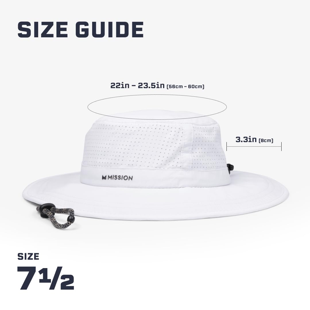 MISSION White Cooling UPF Boonie Hat - Unisex Sun Hat for Hiking, Beach & Fishing - Sweat & Water Activated Technology