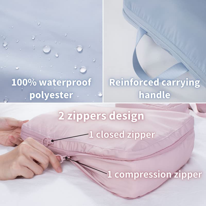 tianzong Compression Packing Cubes for Suitcases, Luggage Organizer Bags Set for Travel (Beige, 2 Pack Medium)