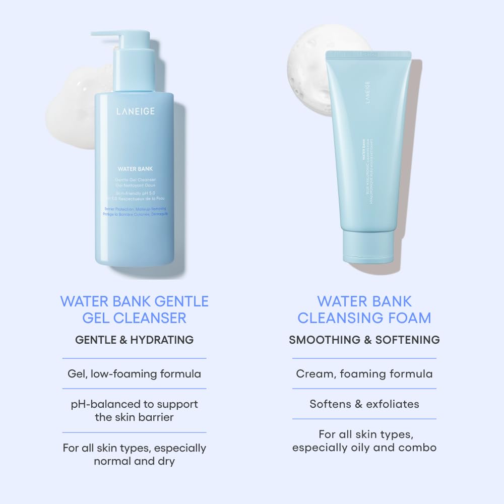 LANEIGE Water Bank Gentle Gel Cleanser Mini: pH-Balanced & Barrier-Boosting Gel Cleanser with Blue Hyaluronic Acid