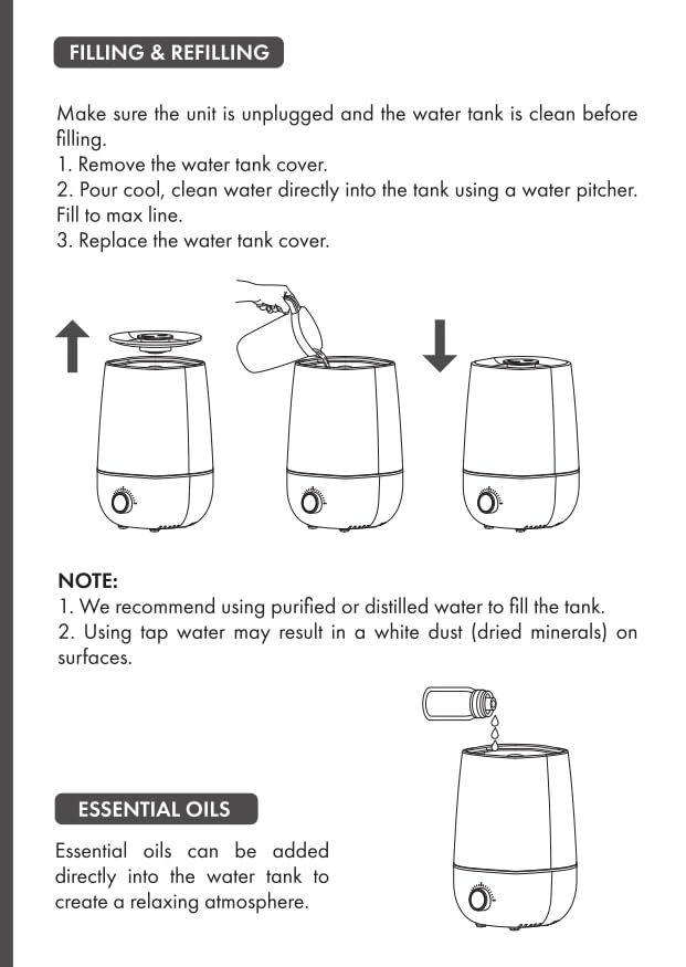 Fontaines Luxury Top-Fill Cool Mist Humidifier - 360° Ultra-Fine Spray, Whisper-Quiet Operation, Dishwasher-Safe Tank, Nightlight & Auto Shut-Off, Easy to Clean for Home, Bedroom, Baby Nursery