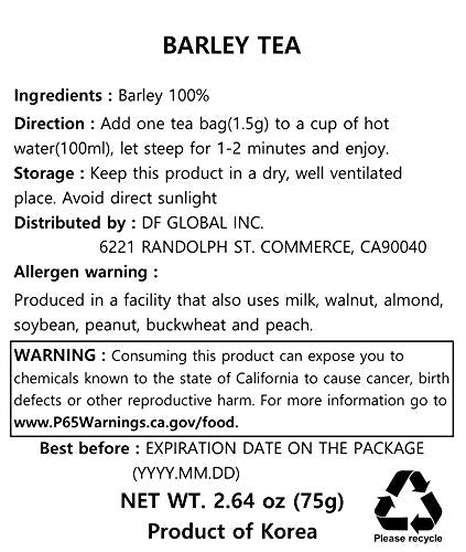 Damtuh Korean Barley Tea – Roasted Boricha Mugicha, Nutty Herbal Tea, Caffeine-Free, 50 Tea Bags (1.5g each)