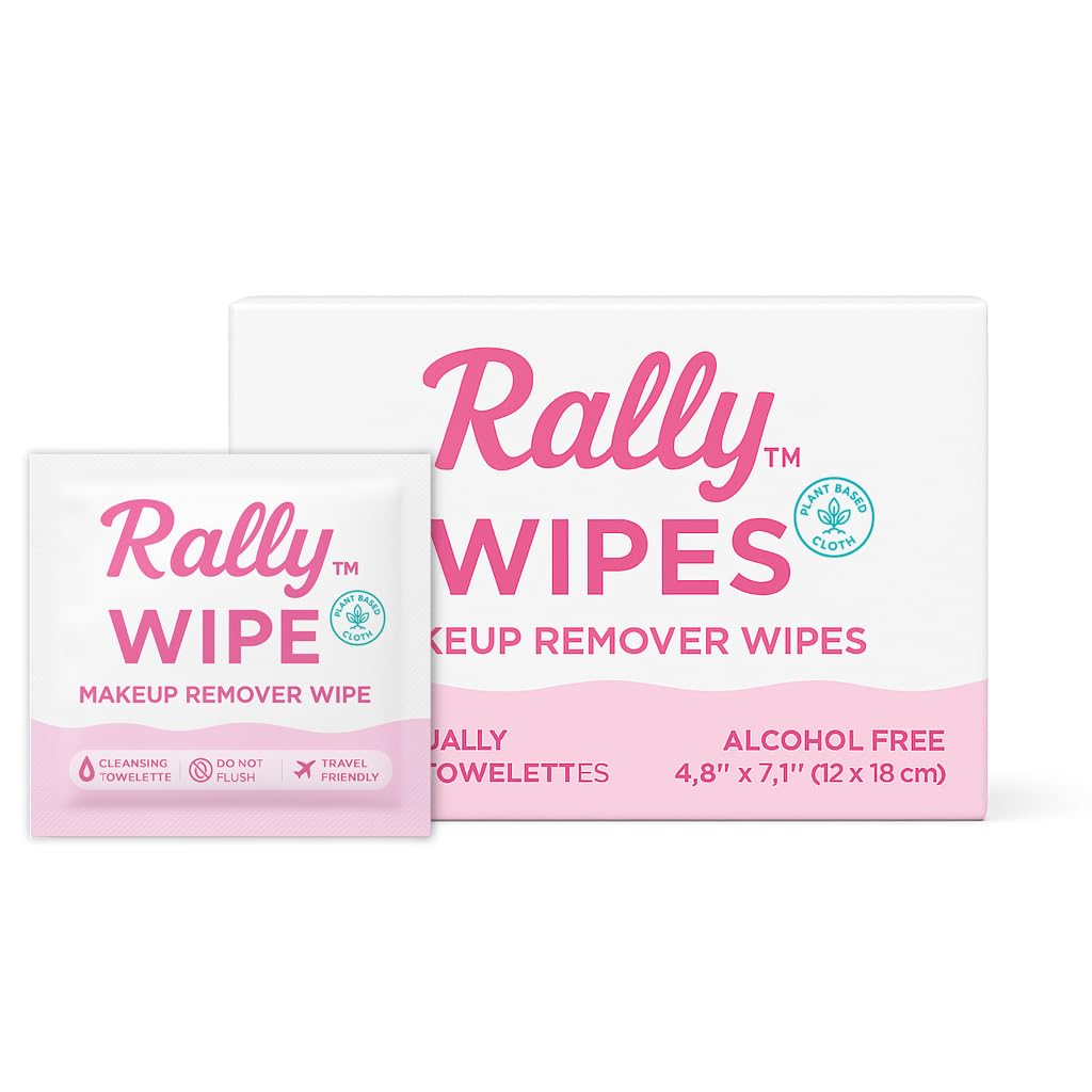 Rally Wipes – Mess-Free Individually Wrapped Makeup Remover Wipes with Micellar Water, Vitamin E, Aloe – Individually Wrapped for Travel, Gym, Car & Purse (30 Count)