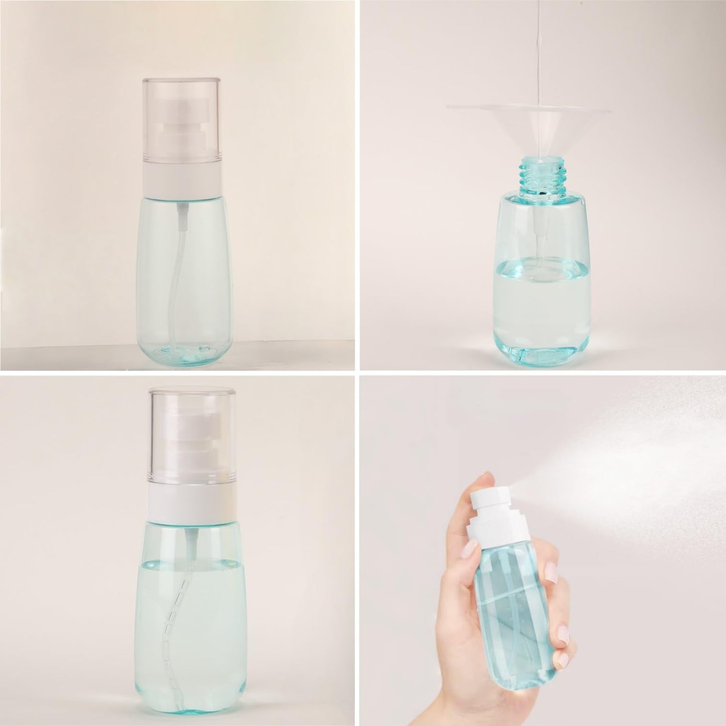 Vonpri Small Spray Bottle Travel Size 2oz/60ml with PVC Zip bag, Leak Proof Fine Mist Mini Empty Spray Bottles for Perfume Toners Rose Water (Blue Pink, 60ml 4Pack)