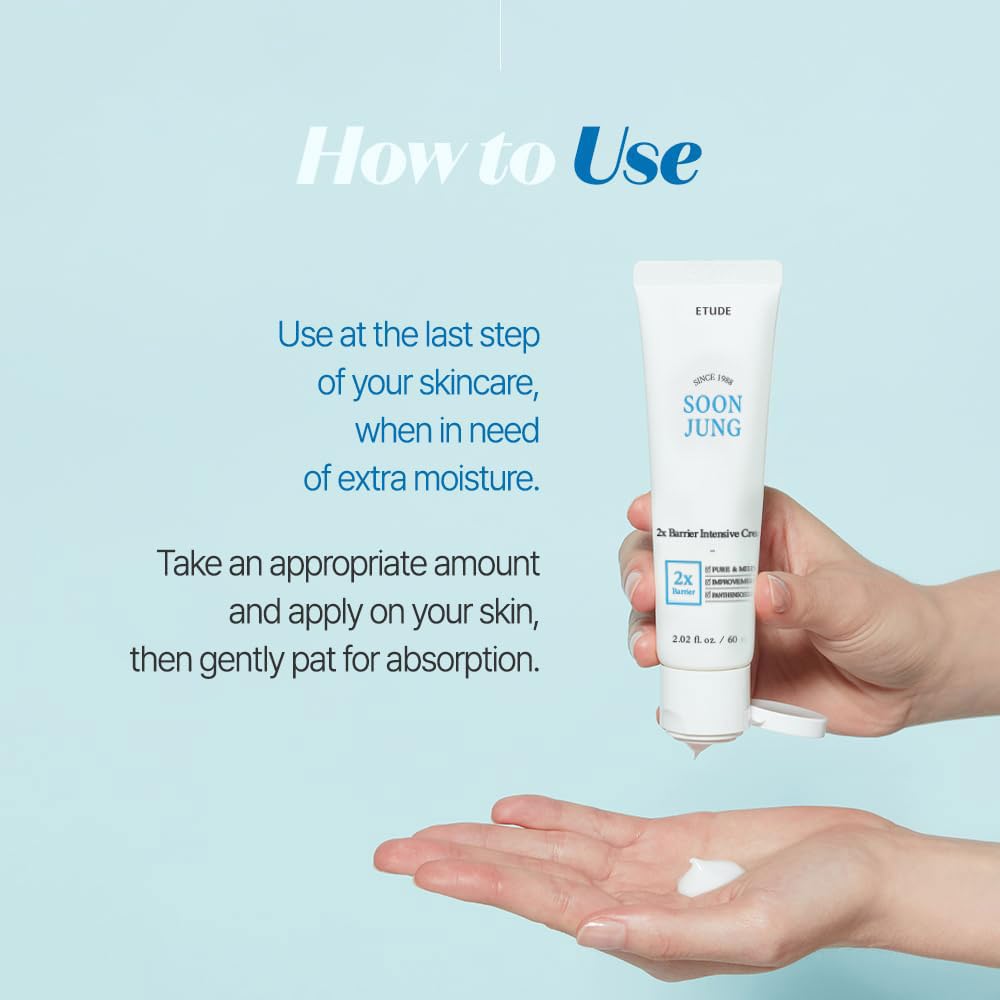 ETUDE SoonJung 2x Barrier Intensive Cream Original, Face Moisturizer, Shea Butter Hydrating Facial Cream for Sensitive Skin, Water-oil Balance & Panthenol, Korean Skin Care (2.02 Fl Oz)