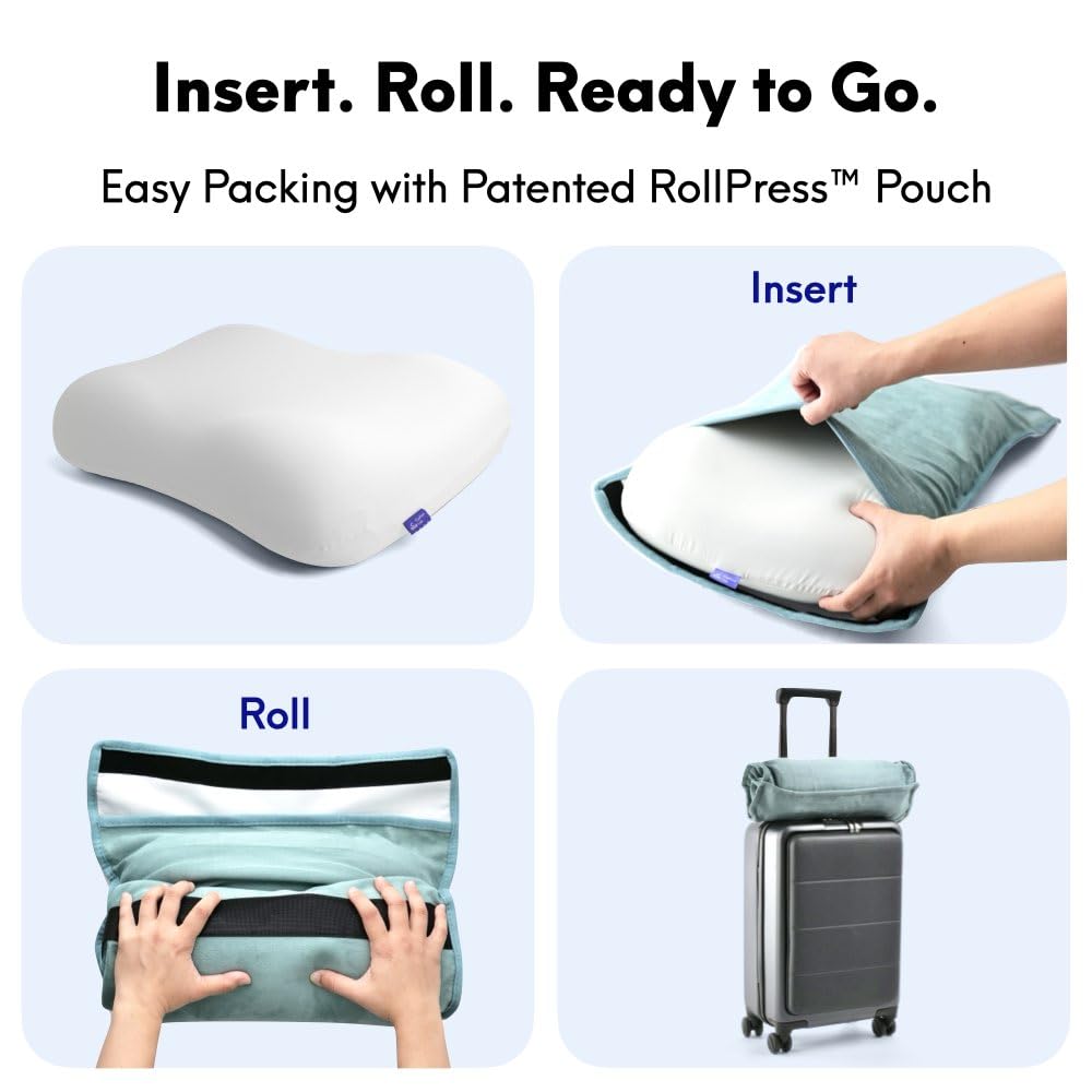 Cushion Lab Travel Deep Sleep Pillow – Compact Memory Foam Neck Pillow for Sleeping, Portable Pillow for Hotels, Camping, Side & Back Sleepers, On-The-Go – Wellness Green
