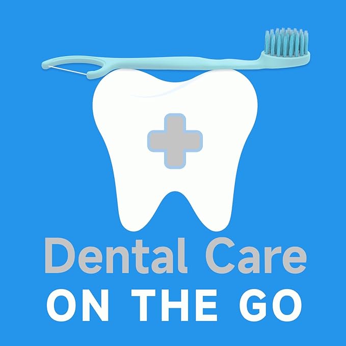 Dr. Emma Mini Brush Disposable Toothbrushes with Floss, Travel Mint Toothbrush for On-The-Go Use, 24 Packs Individually Wrapped Small Portable Toothbrush, Blue