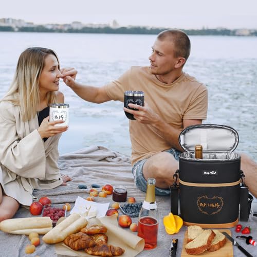 Hap Tim Wedding Gifts for Couples, Bridal Shower Gifts, Engagement Gifts for Newlyweds, Mr and Mrs gifts - Wine Cooler Bag Insulated Wine Carrier Tote with Tumblers, Bamboo Cheese Borad (13624-G1)