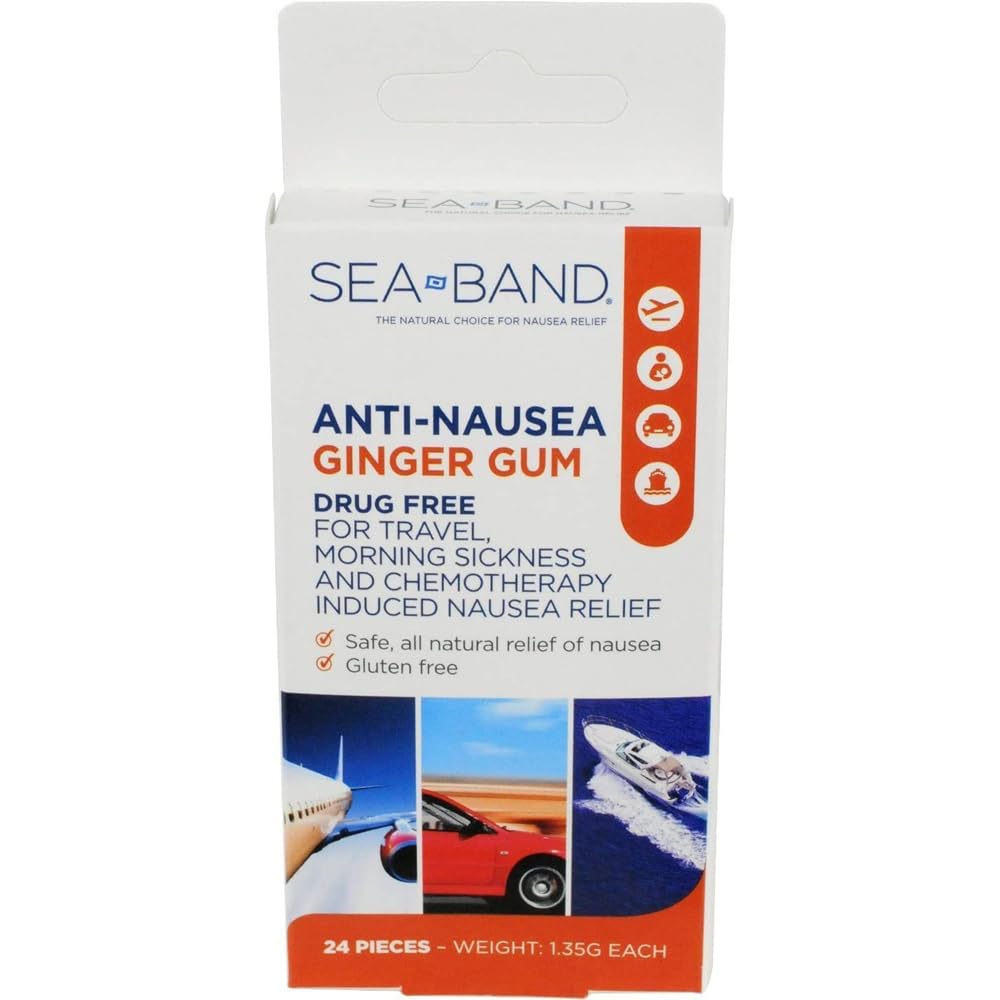Sea-Band Anti-Nausea Ginger Gum For Motion & Pregnancy Morning Sickness, 24 Count