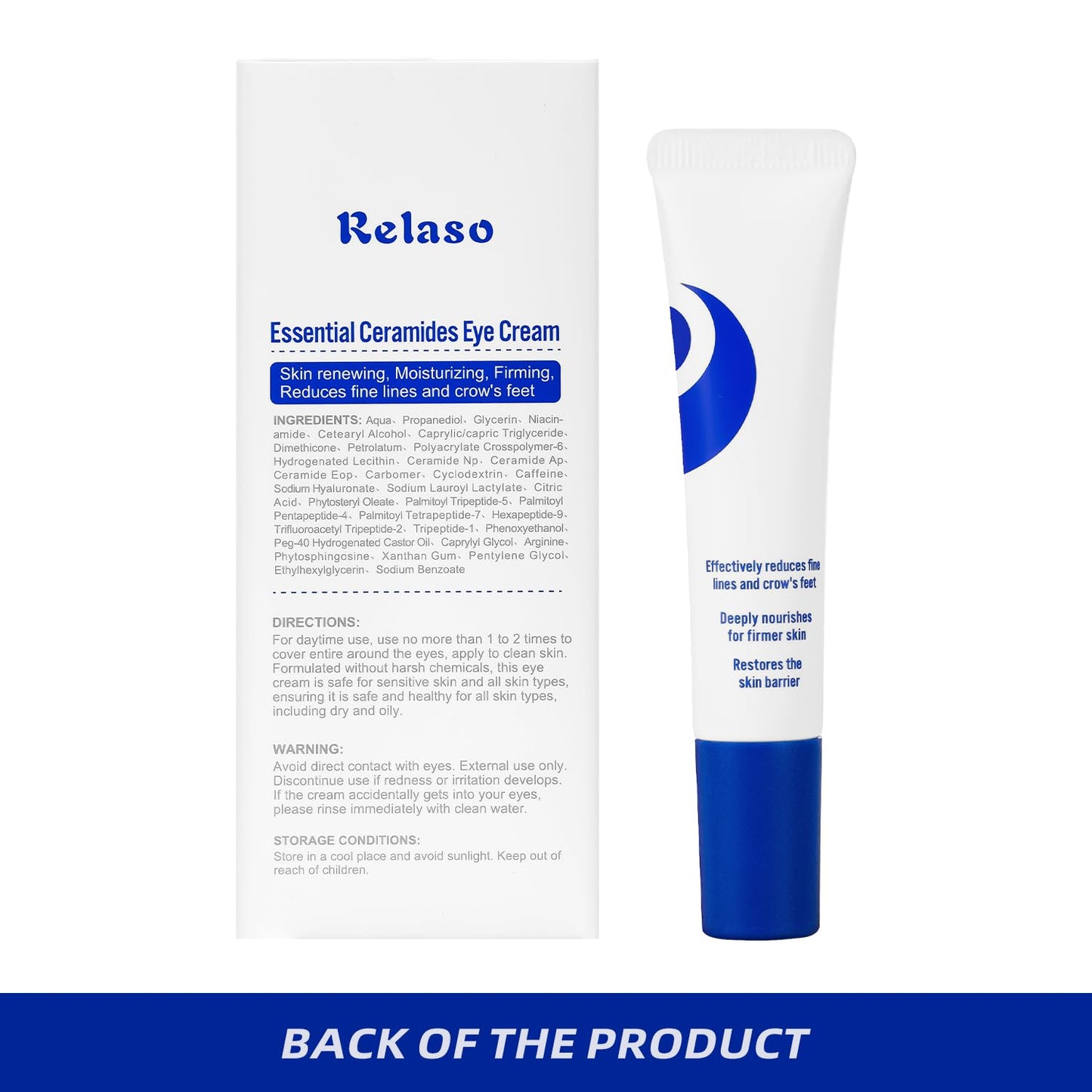 Relaso Eye Cream for Wrinkles & Crows Feet - with Essential Ceramides, Peptides & Caffeine & Niacinamide - Reduce Puffiness & Bags Under Eyes, Under Eye Cream for Women & Men, 0.5 Oz