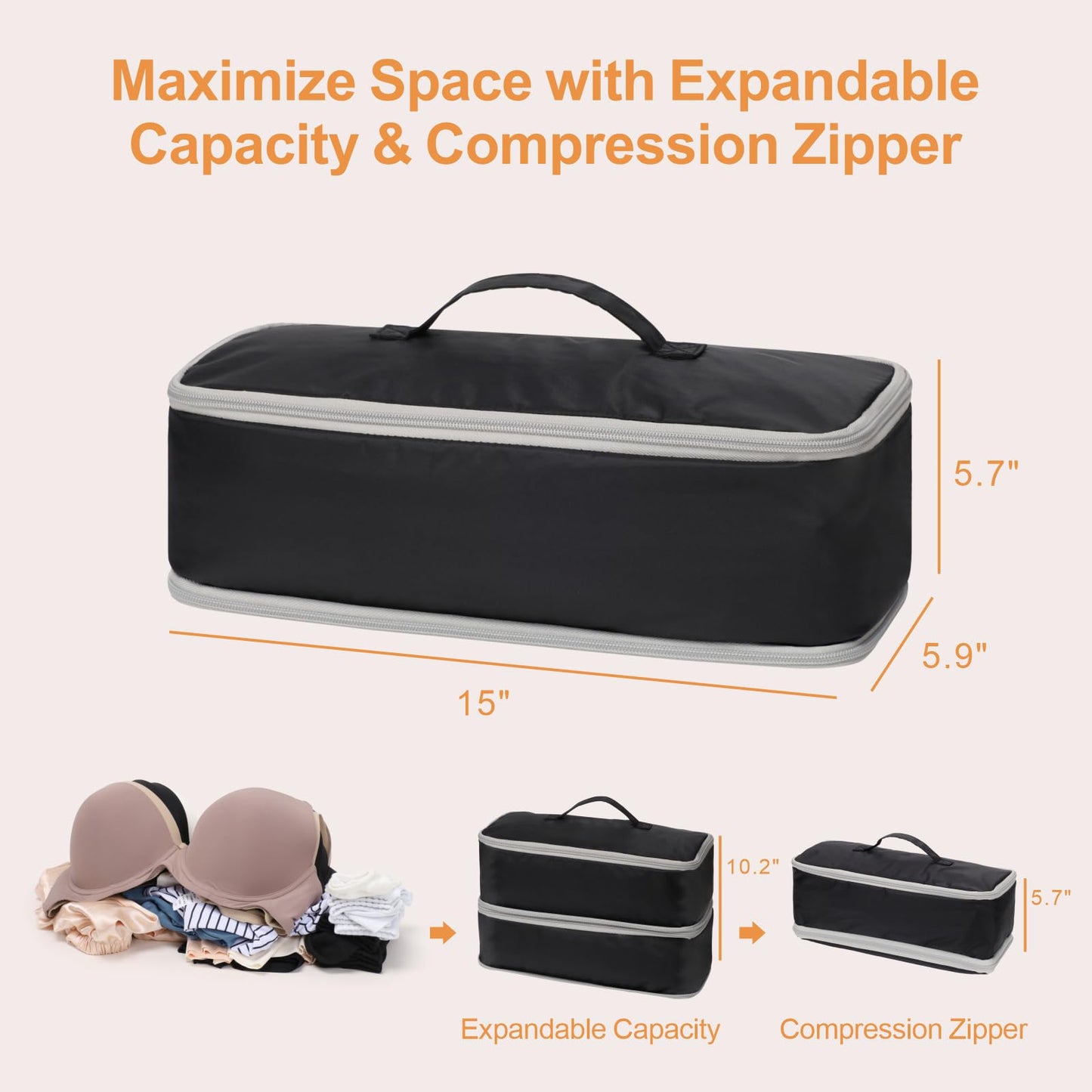 Cambond Travel Underwear Organizer Bag - 4-in-1 Lightweight Double Layer Bra Travel Bag, Portable Expandable Compression Packing Organizers, Underwear Storage Bag Packing Cubes