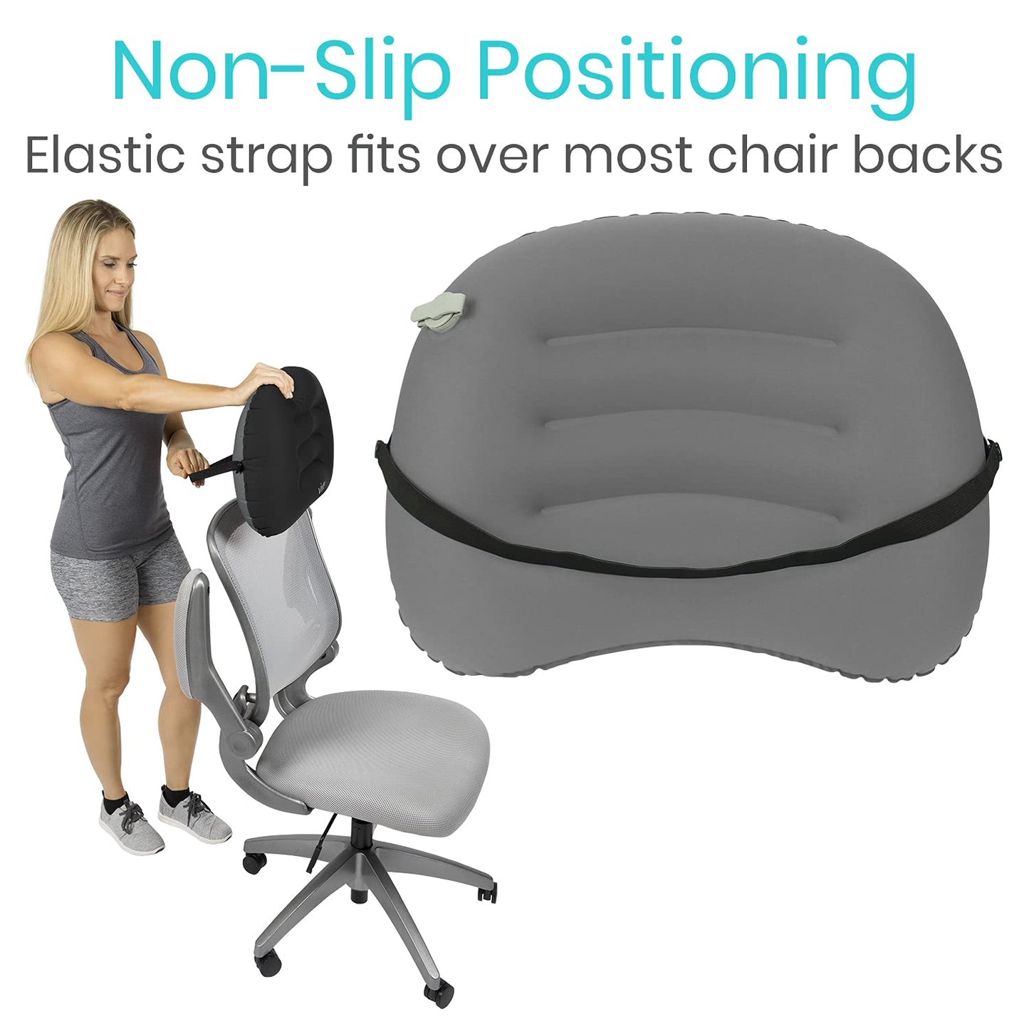 Vive Inflatable Lumbar Pillow - Cushion for Airplane Seat Travel Support - Lower Back Cushion for Car, Office Chair - Adjustable Firm Air Neck Pain, Sciatica Relief - Compact Portable Camping Headrest