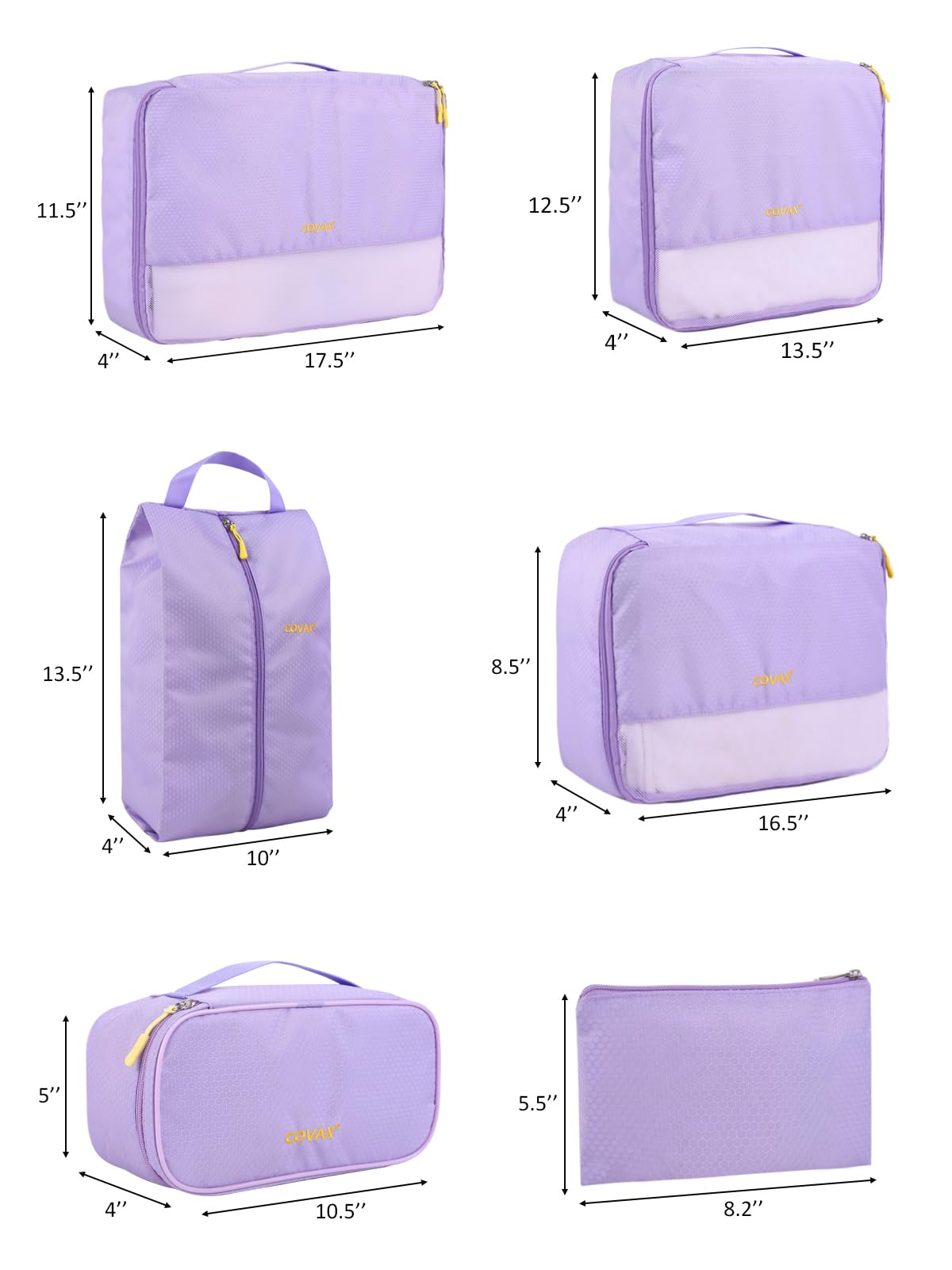 COVAX Packing Cubes for Suitcases, 5 Set Travel Luggage Organizer Bags and Storage Packing Cubes for Women Men, Purple