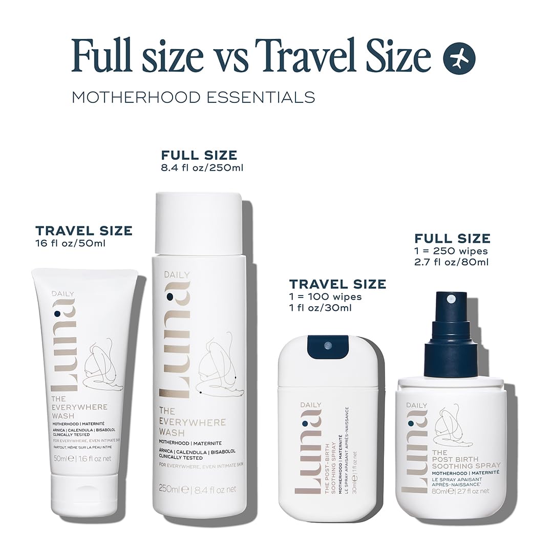 Luna Daily Hospital Bag Essentials Kit, Pregnancy & Postpartum Care | Travel-Size Feminine Wash, Perineal Spray & Nipple Balm | pH-Balanced, Soothing & Hydrating Intimate Skincare for New Moms