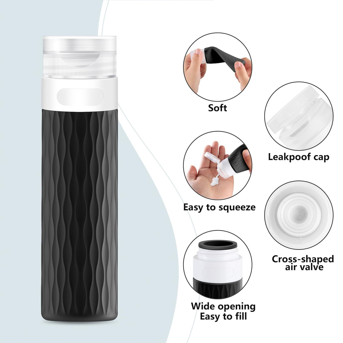 YEALIFE Travel Bottles for Toiletries, TSA Approved 3.4oz Travel Size Containers, BPA Free Leak Proof Silicone Traveling Bottles, Refillable Travel Essentials Kits for Shampoo Conditioner(4 Pack)-A