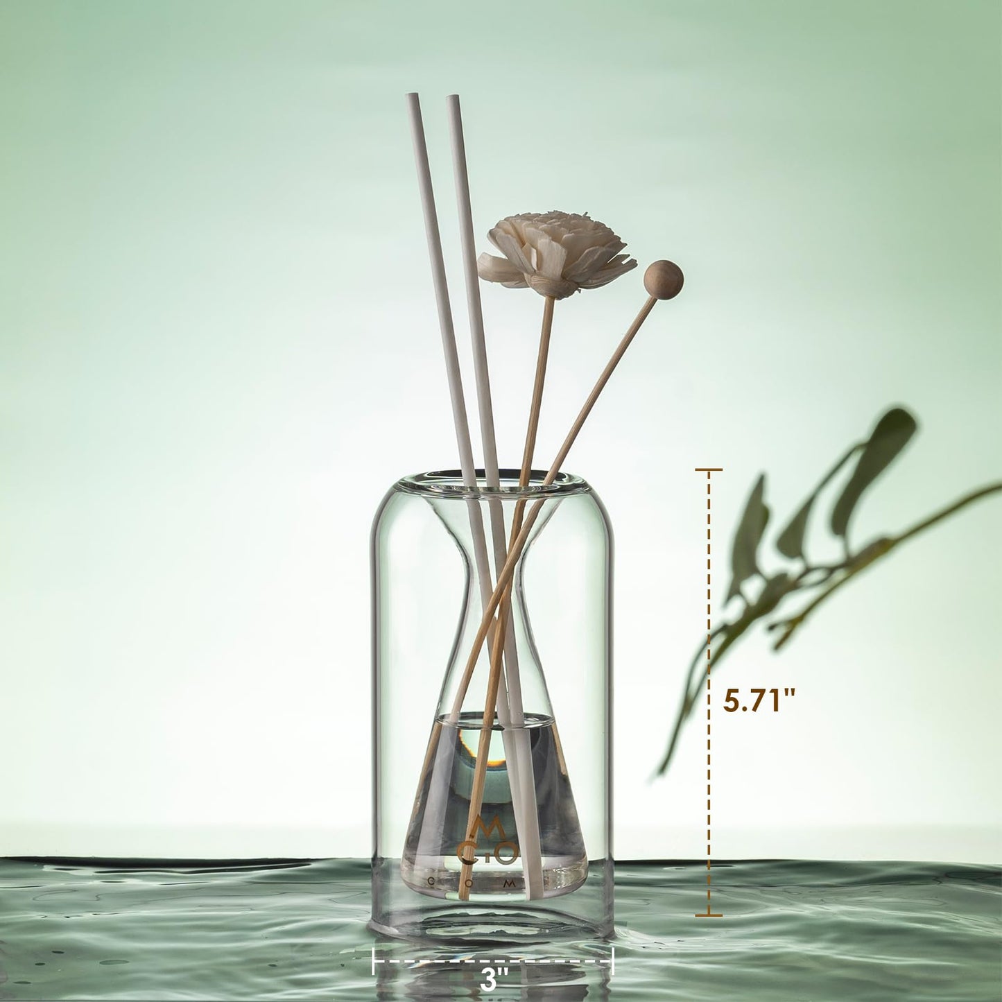 Empty Fragrance Glass Reed Diffuser Bottles with 5pcs Reed Diffuser Sticks,Luminous Base,Decorative Flower Bud Fragrance Accessories Use for DIY Replacement Reed Diffuser Sets,Triangle