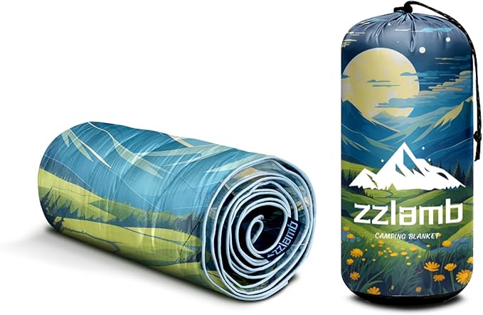 zzlamb Camping Blanket, Outdoor Lightweight Travel Blanket Puffy Portable Down Alternative, Windproof Warm Cloak with Snaps, Cozy Quilt Backpacking Picnic RV Plane Car Hammock Beach Climbing