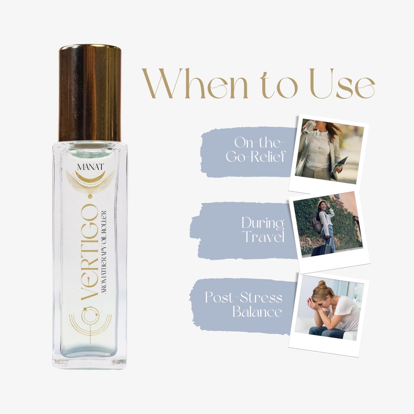 Manat Vertigo Essential Oil Roll On –100% Natural Aromatherapy – 10ml Glass Roller Ball – Dizziness Reduction, Blance & Clarity Blend w/Peppermint, Ginger & Orange - Relaxation, Self Care, Gift