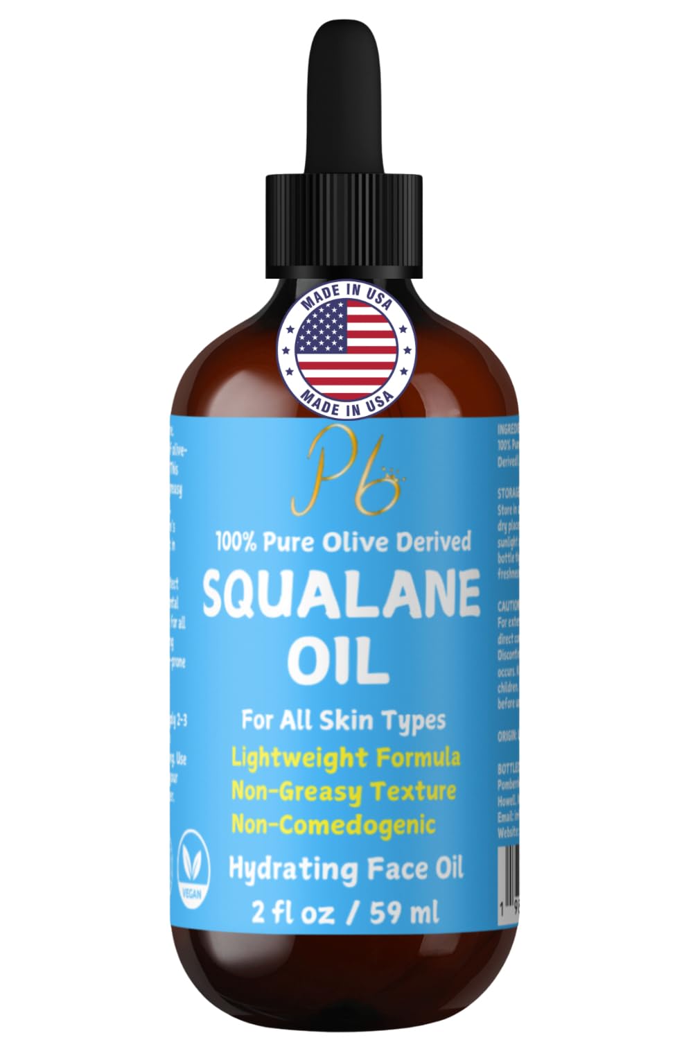 Squalane Oil – 100% Plant-Derived, Lightweight & Fast-Absorbing Squalane Face Oil for Anti-Aging, Dry Skin, Hair & Body | Non-Greasy, Non-Comedogenic Moisturizer | 2 fl oz