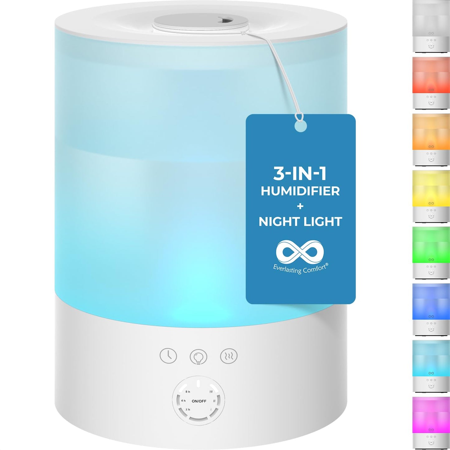 Everlasting Comfort 2.5L Top Fill Humidifiers for Bedroom, 2.5L - Quiet Easy to Fill & Clean, 24HR Runtime, Night Lights, Timer, Ultrasonic Cool Mist Humidifier, Auto Shut-Off, Essential Oil Diffuser