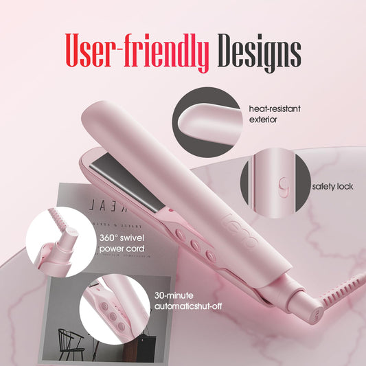 LENA H3A Portable Mini Hair Straightener, Compact Flat Iron with Titanium Plates, Adjustable Temps, Dual Voltage, Fast Heating, and Travel-Friendly Design for Easy Storage