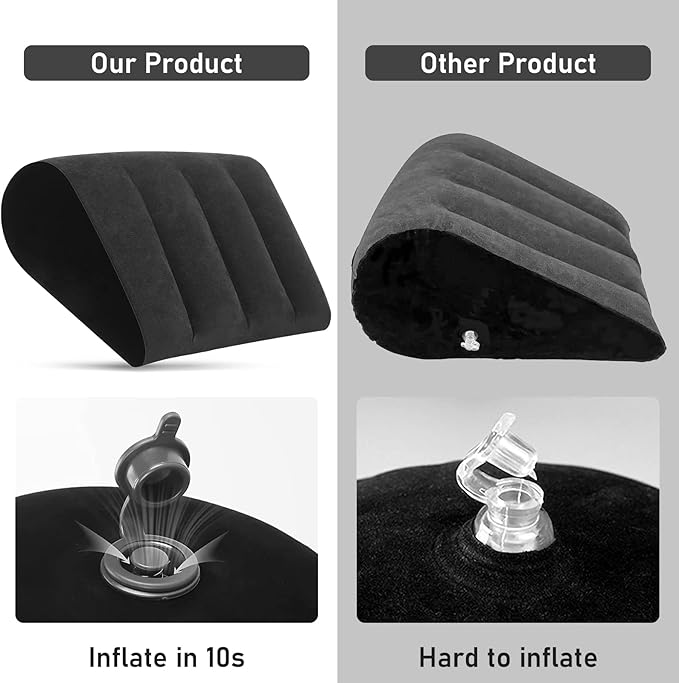 Inflatable Bed Wedge Pillow for Traveling โ Portable Inflatable Cushion for Sleeping in Bed, Leg Elevation & Back Support, Quick Inflate Camping Pillow, Home & Airplane Use (Black)