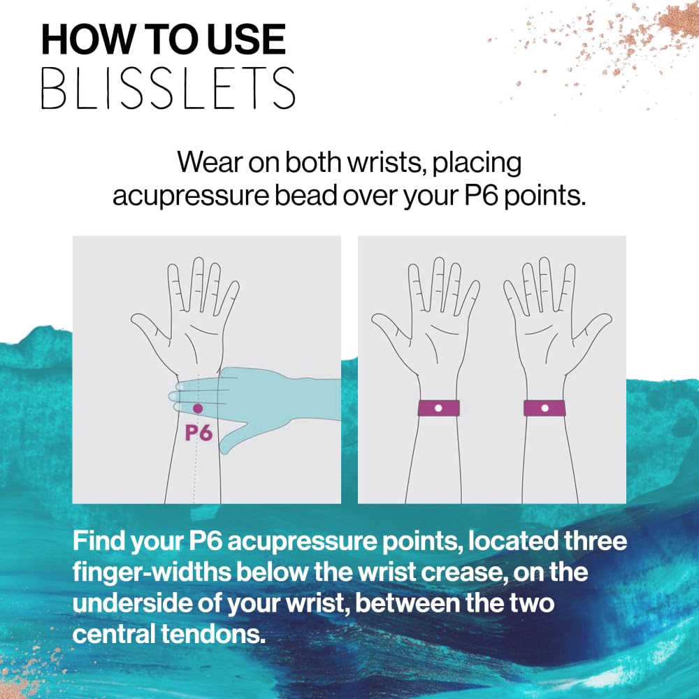 Blisslets Acupressure Relief Band - Ana Duo (Medium) - Motion Sickness Bands and Nausea Relief for Pregnant Women | Travel, Pregnancy, Cruise