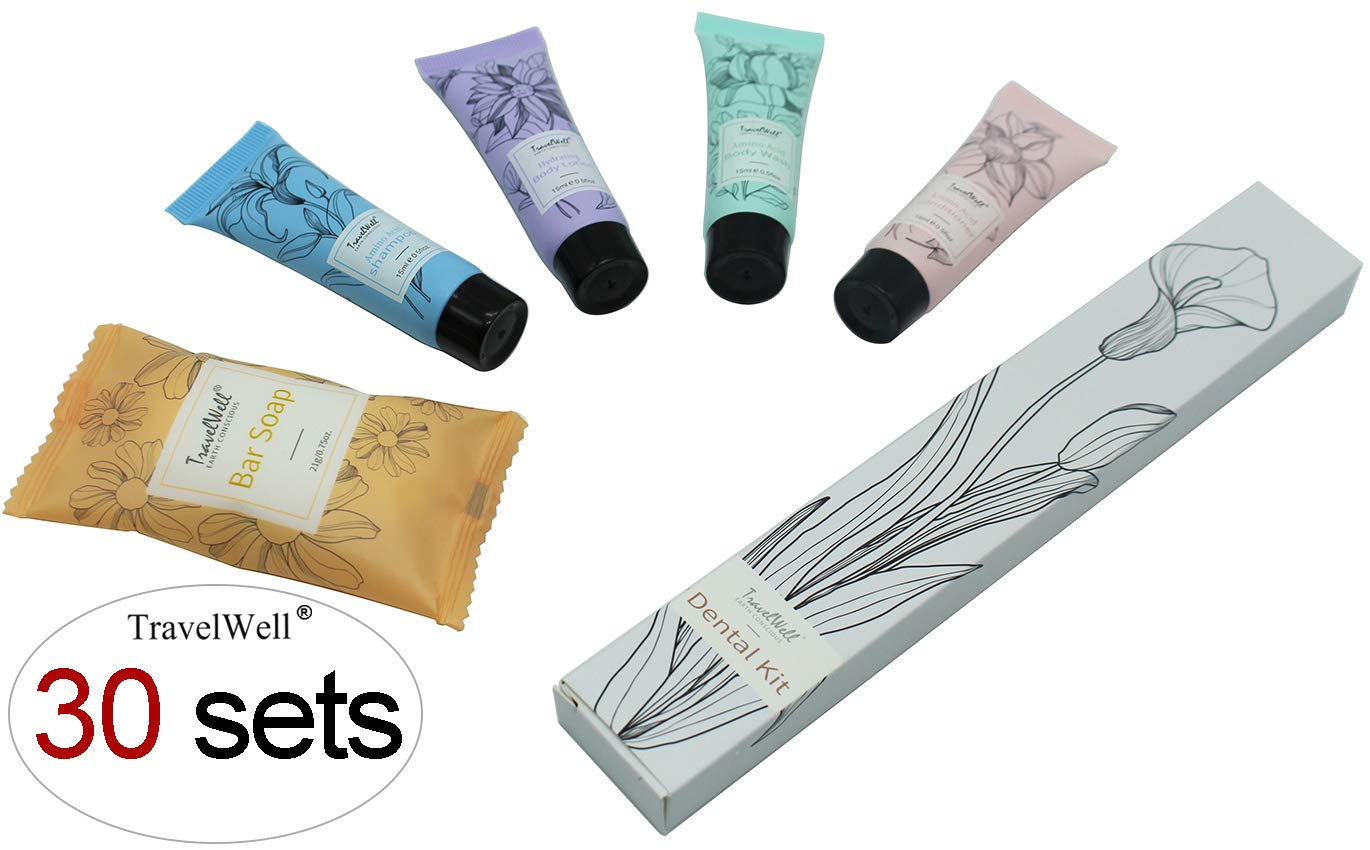 Travelwell Amenities Kit Bulk - 180-Piece Set, Individually Wrapped - Hotel & Vacation Rental Guest Bathroom Essentials Featuring Shampoo & Conditioner Bulk, Soap Bars, Lotion & Body Wash