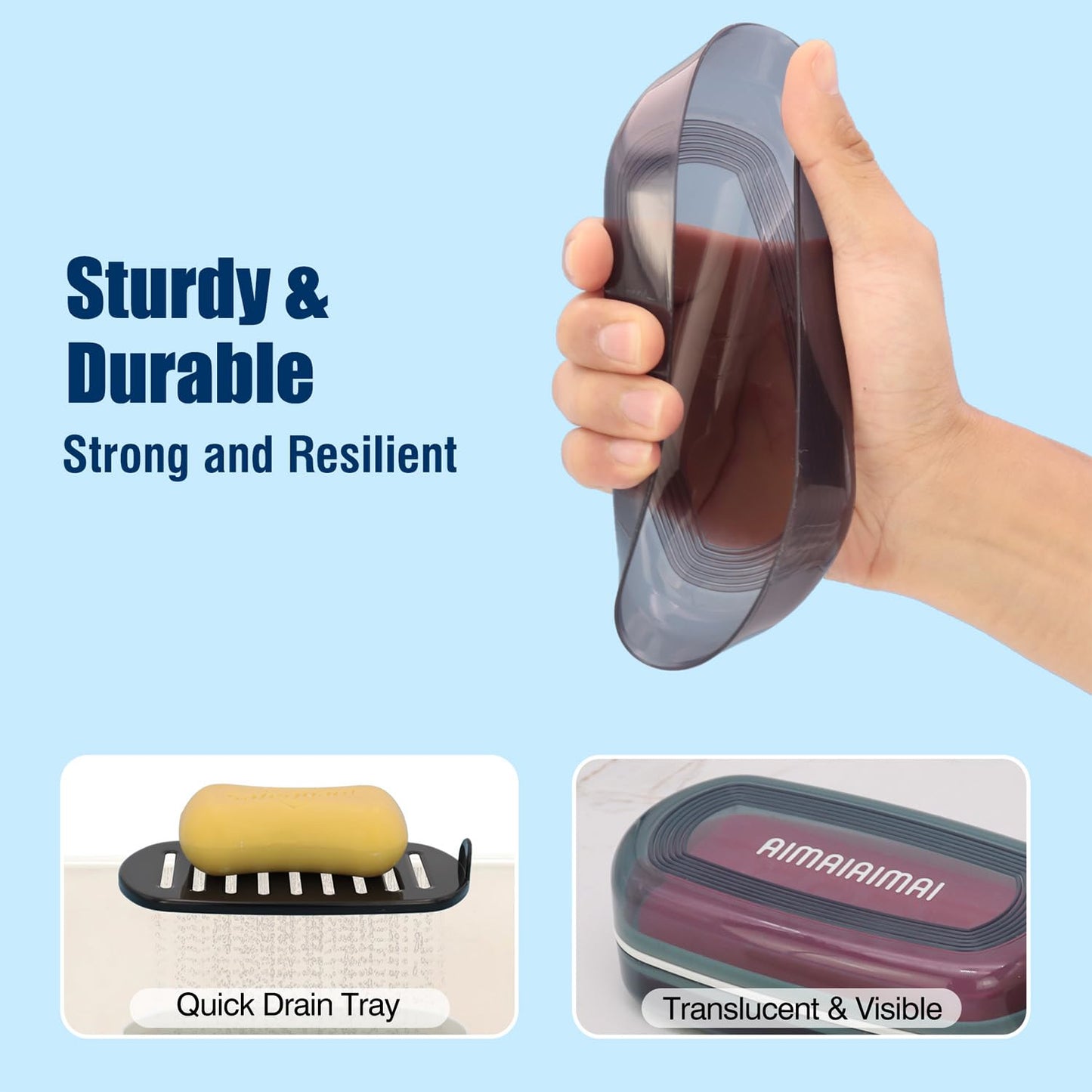 AIMAIAIMAI Shampoo Bar Holder Travel Case for Two Bars – Compatible with Kitsch Solid Shampoo & Conditioner Bars, Large Soap Container for Bathroom or Travel (1 Pack, Black Style A-Large)