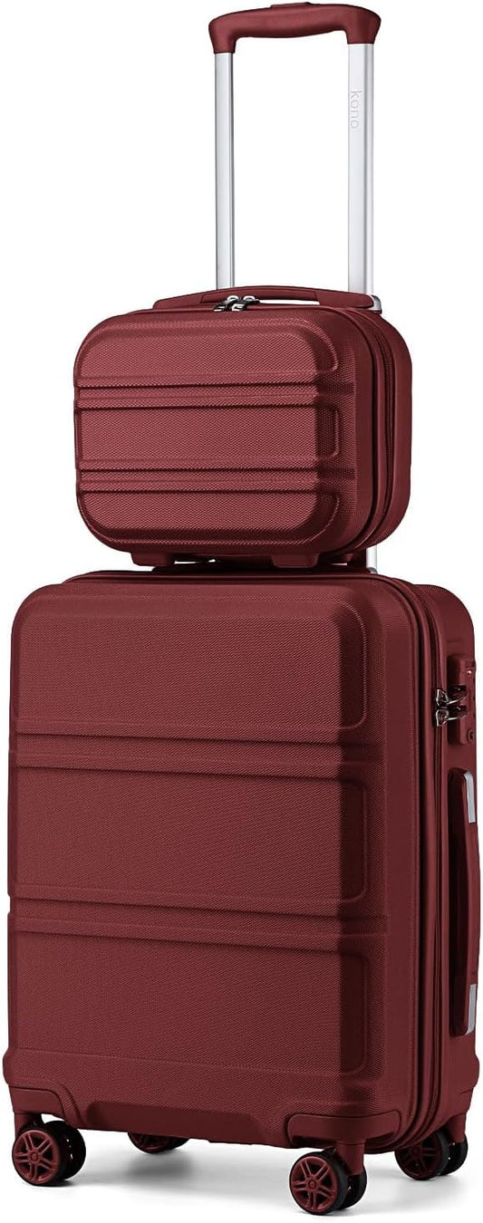 Kono Carry On Luggage Set Lightweight Airline Approved Carry On Suitcase with TSA Lock Spinner Wheels Durable Luggage Hardside Burgundy