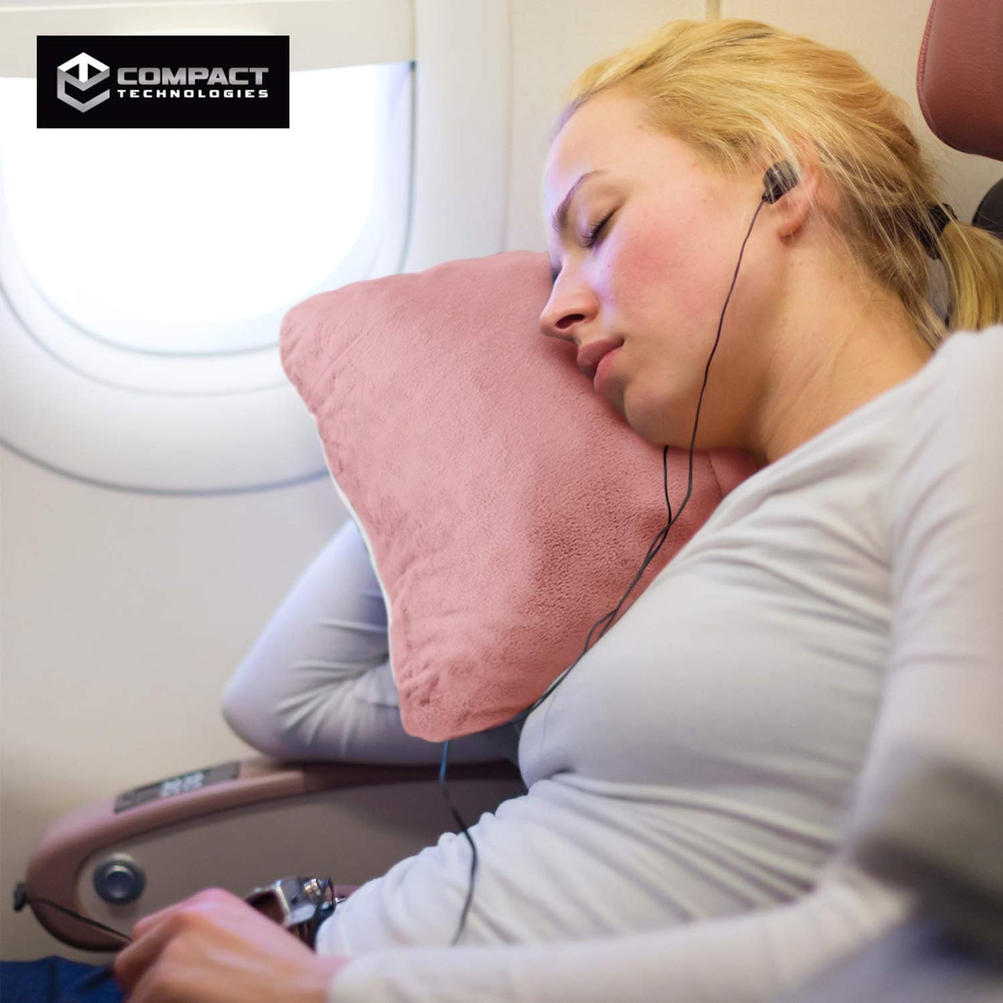 Compact Travel Pillow Made with Shredded Memory Foam and Super Soft Fleece Fabric for Ultimate Comfort in Travel. Patented Design Rolls and Compacts Small for Travel. (Pink)