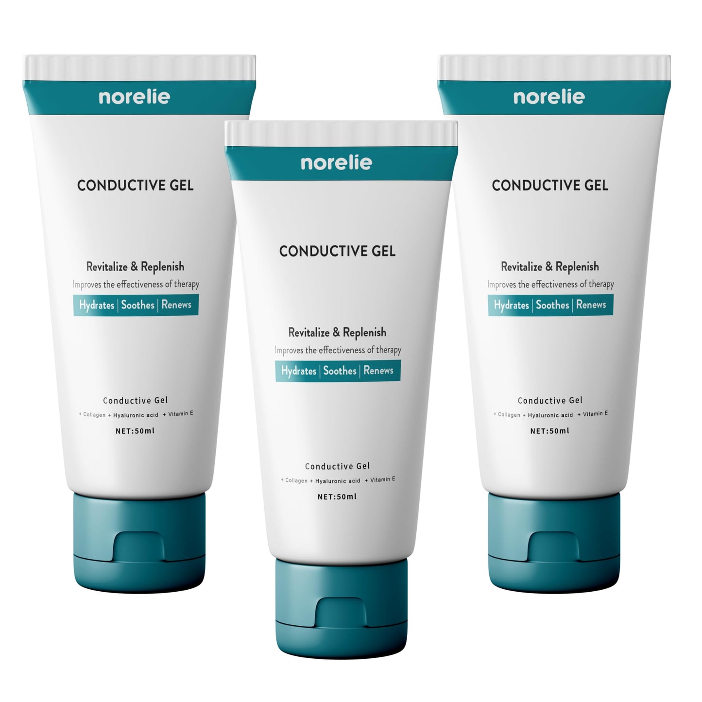 Norelie Conductive Gel for RedRevive Cold Laser Therapy Wand - Activator Serum for Red Light Therapy, Hydrating, Non-Sticky Gel for Face and Body, 50ml, Pack of 3