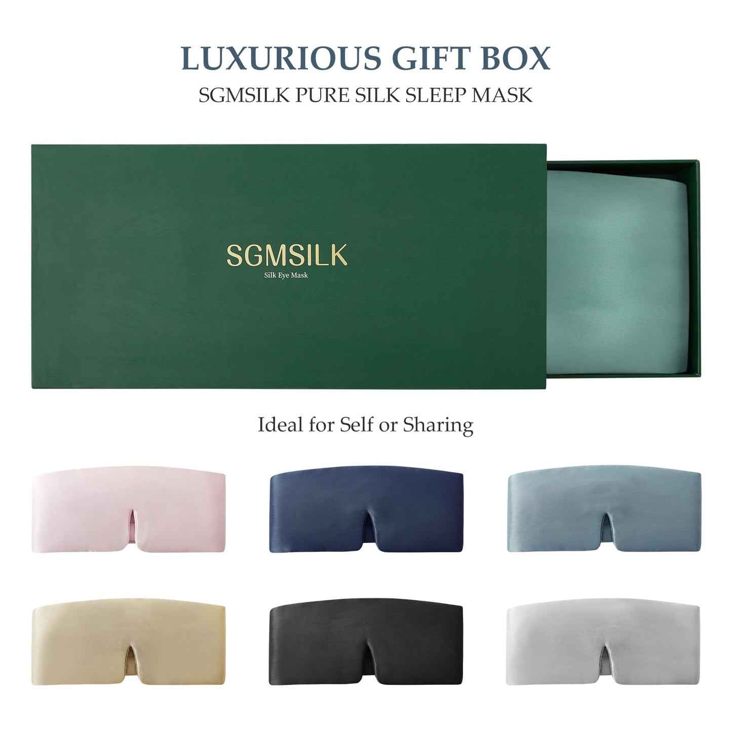 SGMSILK 100% Mulberry Silk Sleep Mask, Large Size Travel Eye Masks for Side Sleepers, Adjustable Sleeping Mask for Women and Men, 100% Blackout Eye Mask for Sleeping Champagne