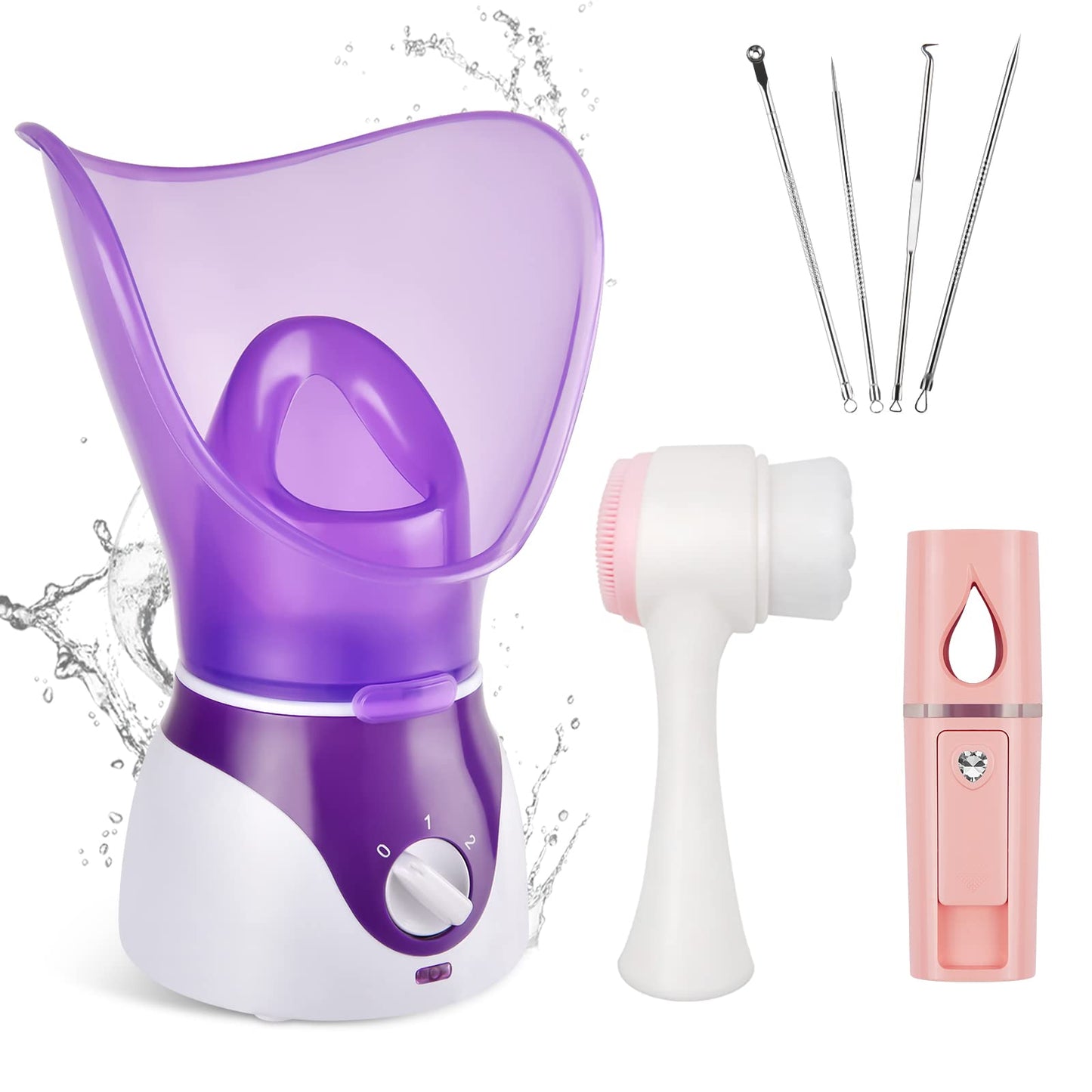 Crybeno Facial Steamer - Nano Ionic Face Steamer for Deep Cleaning, Hot Mist Face Humidifier Set for Women & Men, Moisturizing Cleansing Pores with Blackhead Remover Kit, Purple