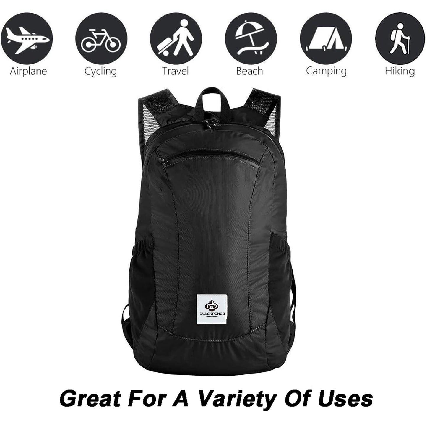 Small Backpack 18L Lightweight Packable Backpack for Travel, Airplane Travel Hiking Daypack(Black)