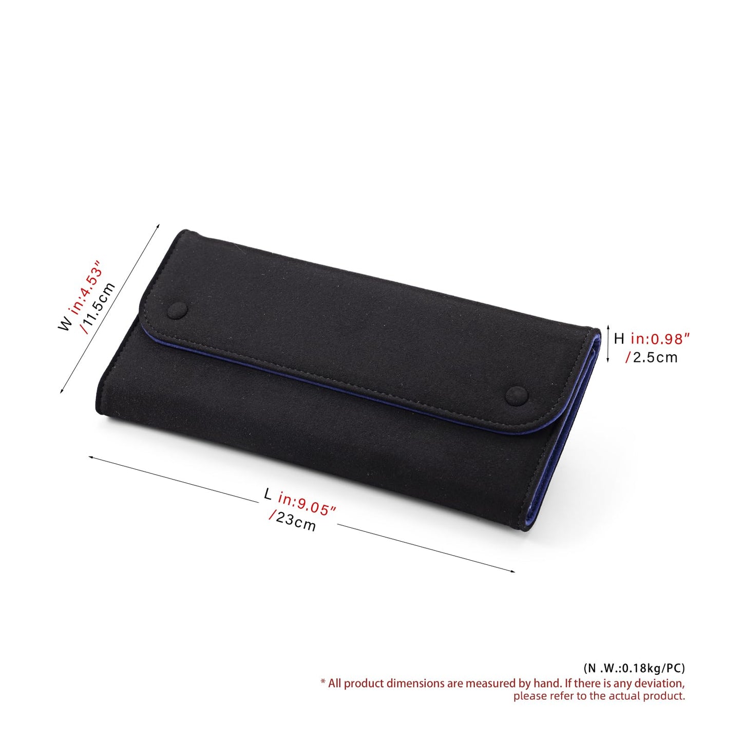 Papten Leather Travel Jewelry Organizer Bag Foldable Jewelry Case with Tangle-Free Pouch, Expandable Jewelry Roll Organizer for Necklaces, Earrings, Rings Storage for Travel Accessories(Black+Blue)