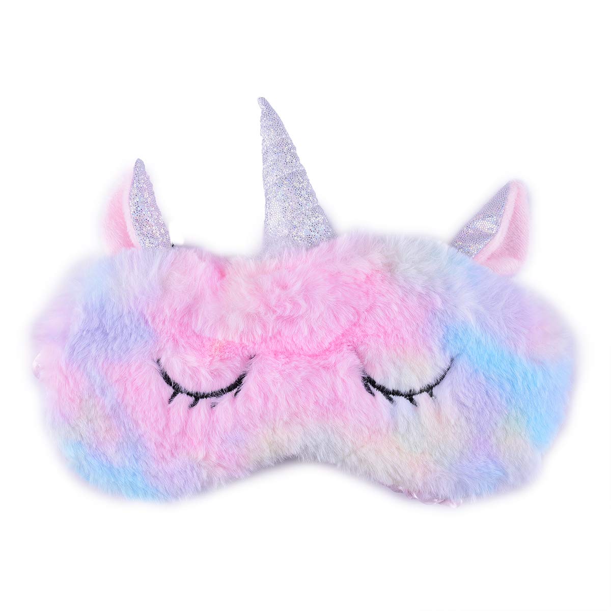Ulbemoll Cute Unicorn Sleeping Mask, Soft Fluffy Plush Blindfold Funny Novelty Animal Sleep Mask Eye Cover Eyeshade for Kids Girls Boys Women Men Night Nap Travel Meditation (Rainbow, Unicorn)