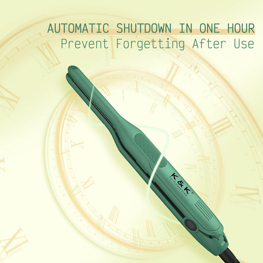 K&K 3/10 inch Plate Small Mini Ceramic Flat Iron Nano Tourmaline Flat Irons for Short Hair Pixie Cut Pencil Straightener for Women Dual Votage