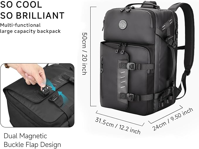 SWICKY Travel backpack 40L for men ,Extra Large Carry on Flight Approved Luggage Hand Water-resistant Lightweight Rucksack,Durable Large big Weekender Bag Daypack Fits 17.3 Inch Laptop,Black