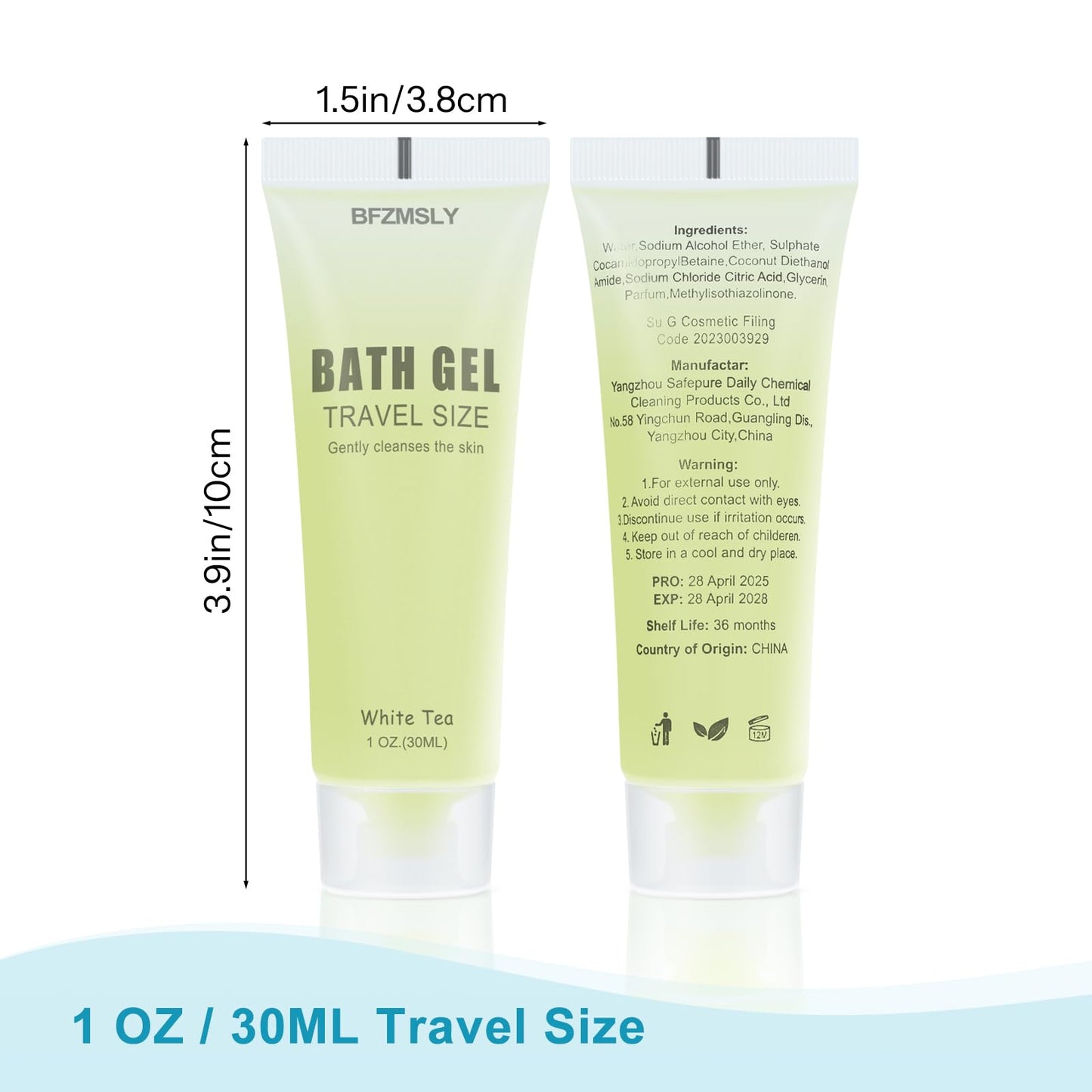 BFZMSLY 30 Pack Bulk Travel Size Body Wash, 1oz Tubes, White Tea Scent, Mini Shower Gel for Hotel Guests, TSA Approved Toiletries, Individually Sealed for Airbnb, Vacation Rentals