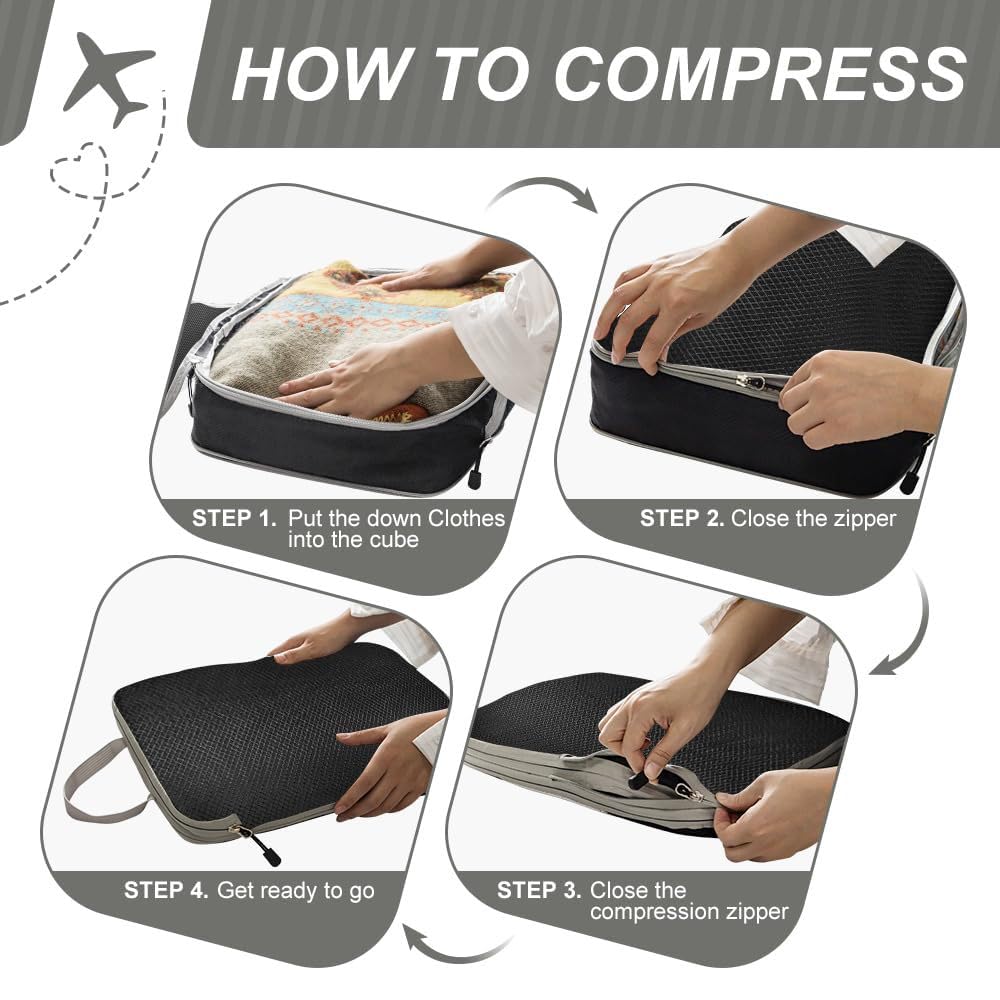 3 Set Compression Packing Cubes with Handle Travel Essential for Suitcases Nylon Portable Storage Bag Luggage Organizer Bags Waterproof for Clothes Storage