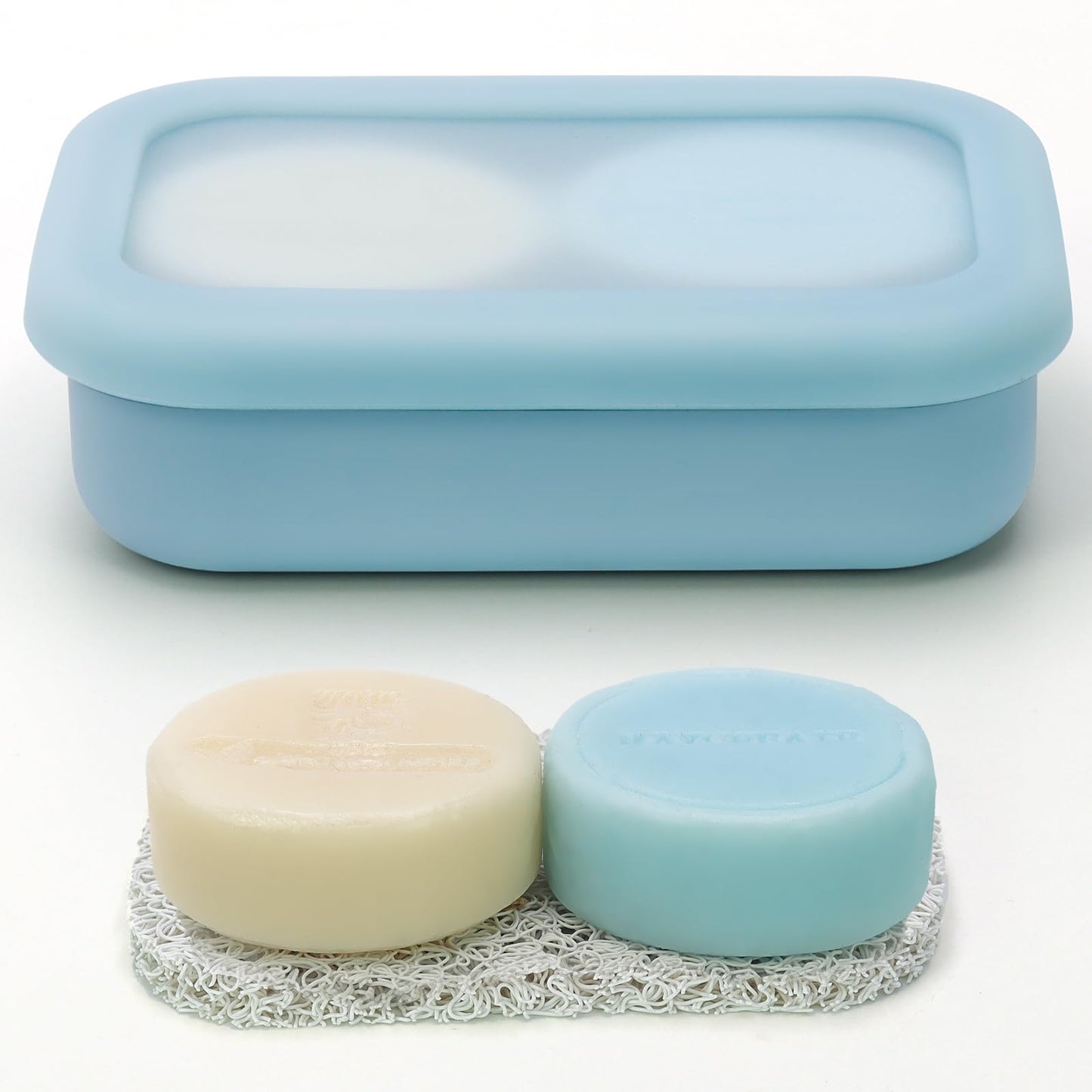 OZNER Silicone Travel Soap Case for Two Bars, Leak Proof Shampoo Bar Holder Compatible with Kitsch Bars, Soap Container with Drainage Layer for Bathroom, Camping, and Gym, Easy to Clean (Blue-Large)