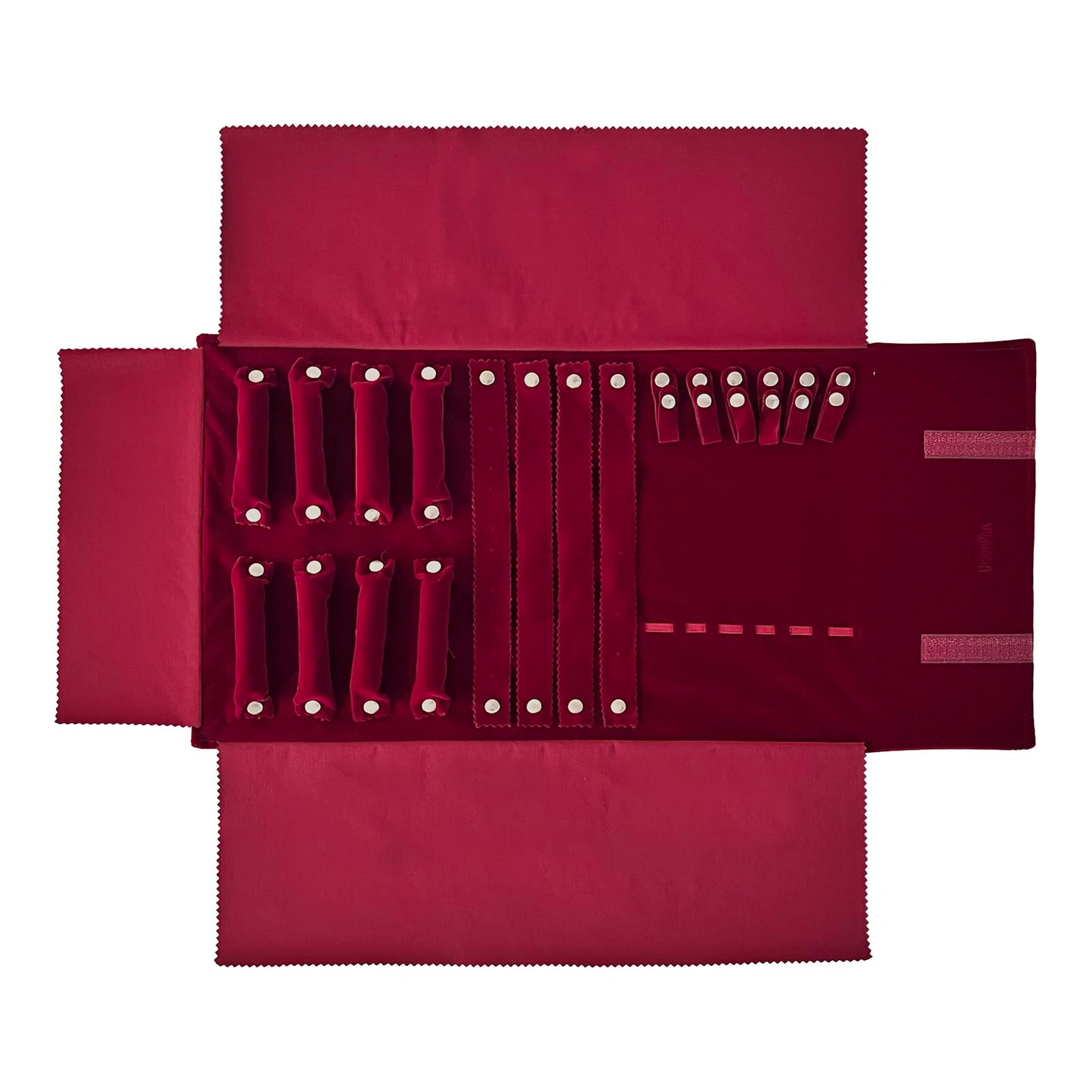 UnionPlus Velvet Jewelry Case Roll Bag for Necklace Bracelet Earrings Rings Multi-compartments, Great Jewelry Organizer for Travel, Burgundy