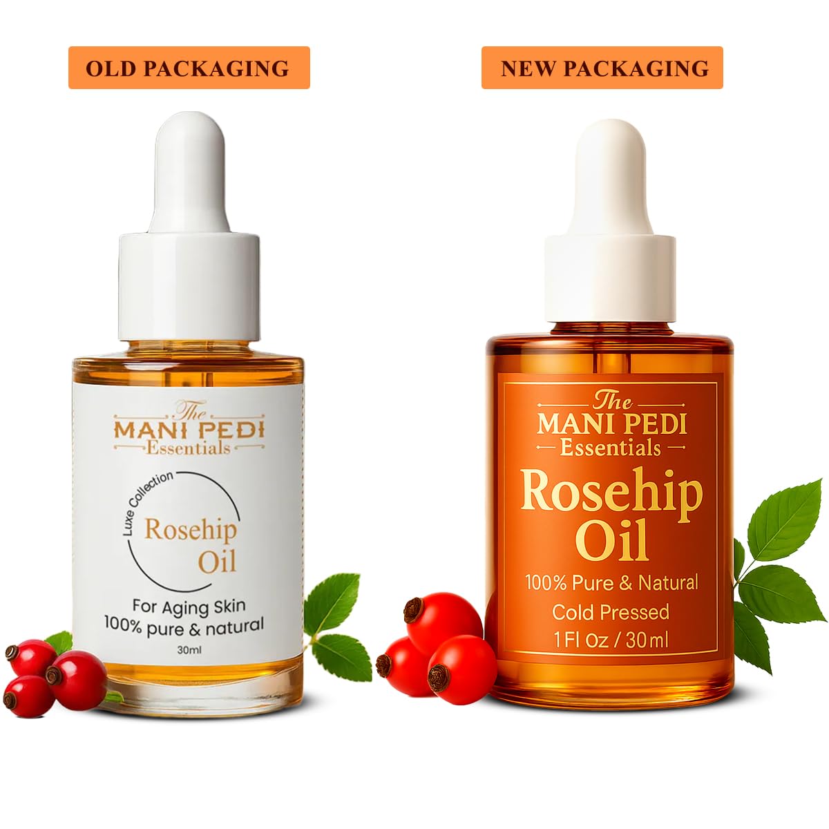 THE MANI PEDI ESSENTIALS Rosehip Oil for Face. 100% Pure, Natural, Cold-Pressed & Organic. Natural wealth of vitamins that help nourish & hydrate your skin - 1 Fl Oz