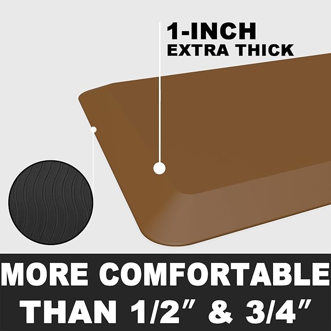 1" Extra Thick Anti Fatigue Floor Mat 30" L x 20" W,Kitchen Mat, Standing Desk Mat,140D Advanced PU Foam Ergonomic Comfort at Home, Office, Garage, Sink (Brown)