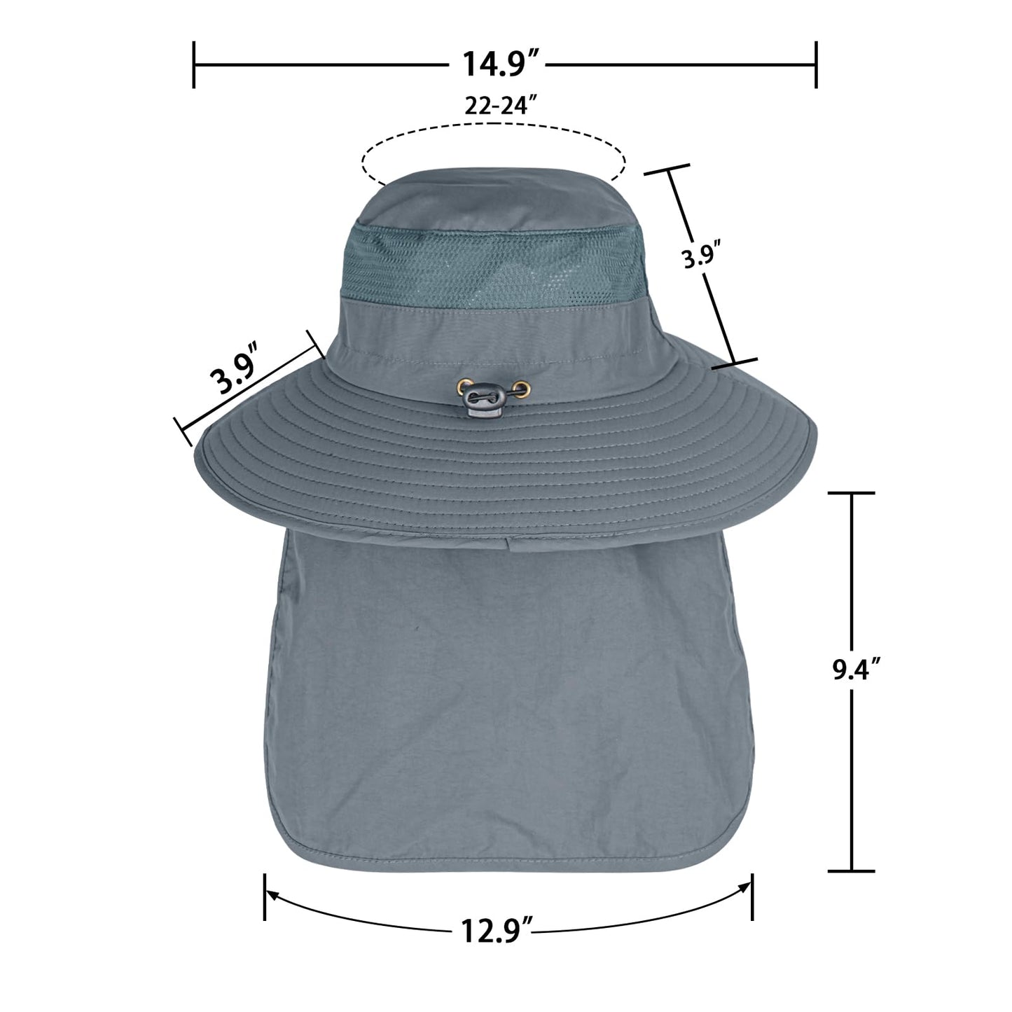 Sun Hats for Men Women Fishing Hat UPF 50+ Breathable Wide Brim Bucket Hats Summer UV Protection Safari Hat with Neck Flap Dark Grey