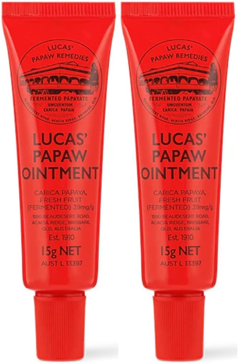 Lucas Papaw Ointment – 15g Tube with Lip Applicator – 2–Pack – Multi-Purpose Skin Relief – Made in Australia