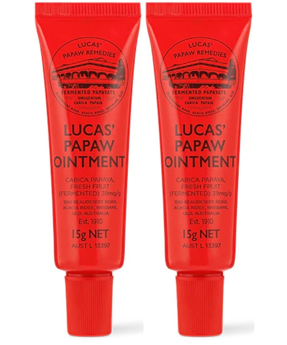 Lucas Papaw Ointment – 15g Tube with Lip Applicator – 2–Pack – Multi-Purpose Skin Relief – Made in Australia